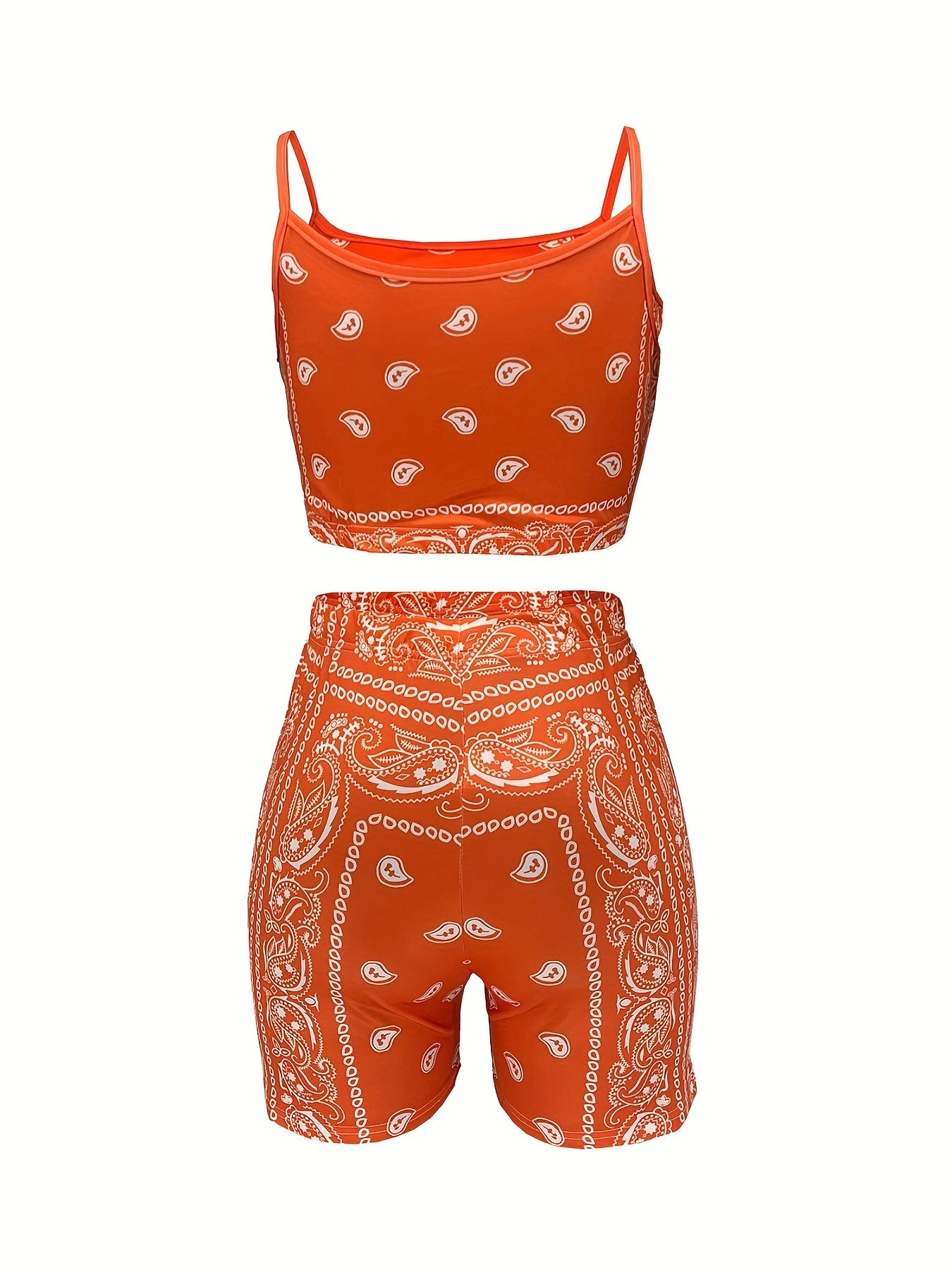 New European and American Women's Summer Clothes Paisley Strappy Sleeveless Shorts Two-Piece Set